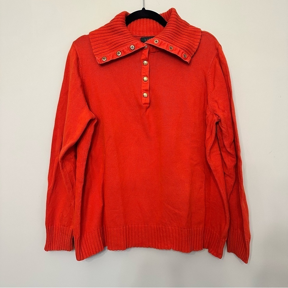 Lauren Ralph Lauren Green Label Knit Sweater Gold Buttons Orange Jumper Size 1X